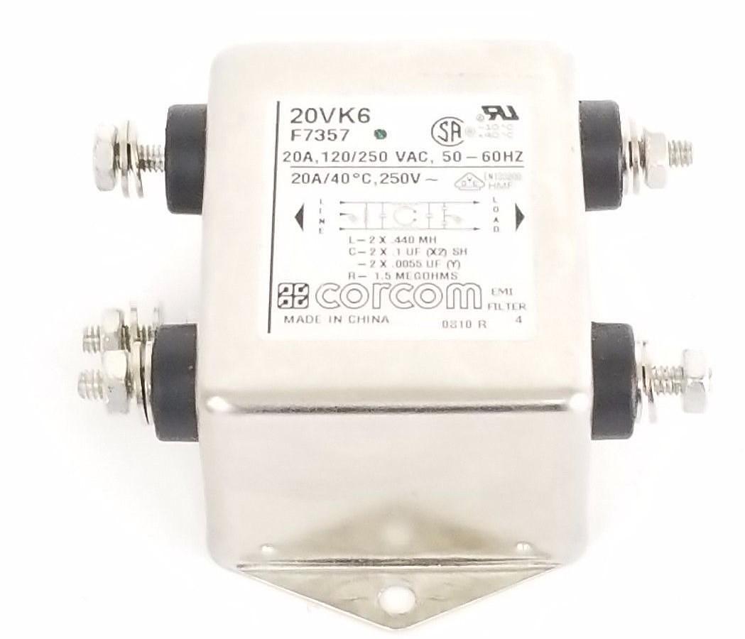 Used CORCOM 20VK6 FILTER F7357, 20A, 120/250 VAC, 50-60HZ