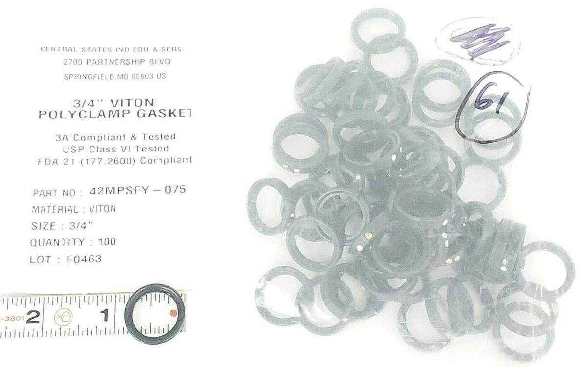 LOT OF 61 NEW CENTRAL STATES 42MPSFY-075 3/4" VITON POLYCLAMP GASKETS 42MPSFY075