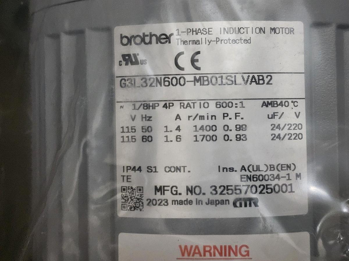 Used GTR / Brother G3L32N600-MB01SLVAB2 Electric Brake Gearmotor 600:1 1/8HP, 1 Phase