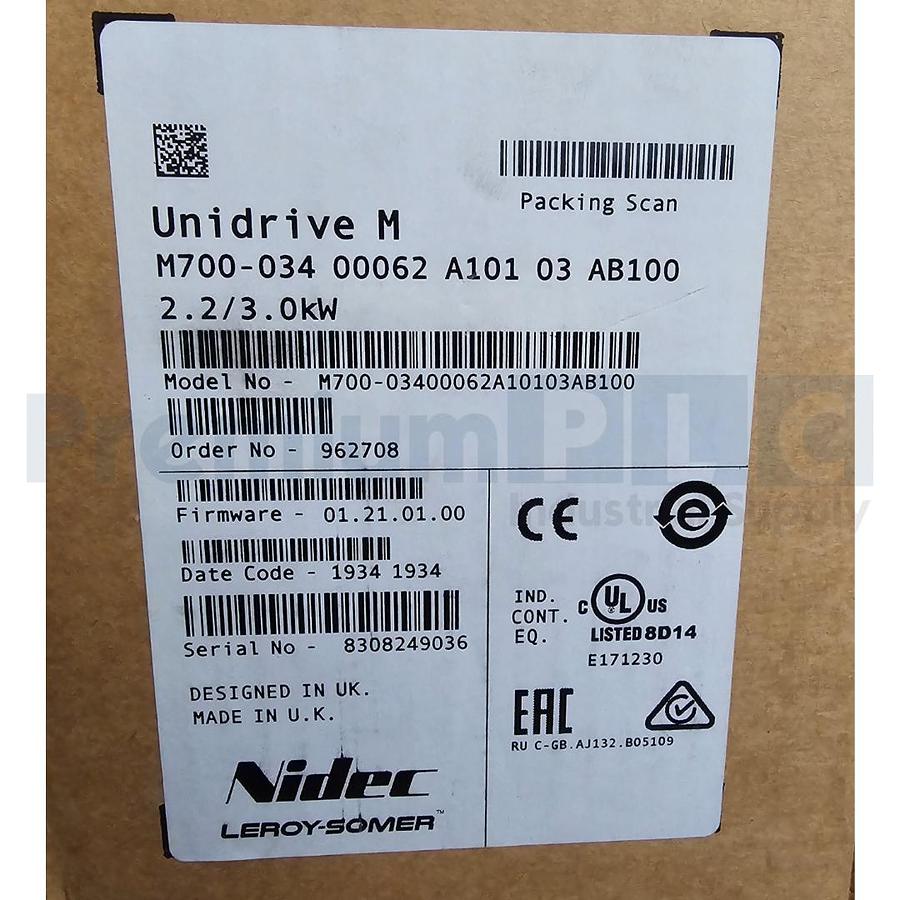 Used NEW NIDEC LEROY SOMER M700-034 00062 A101 03 AB100 UNIDRIVE M 2.2/3.0kW W/KEYPAD