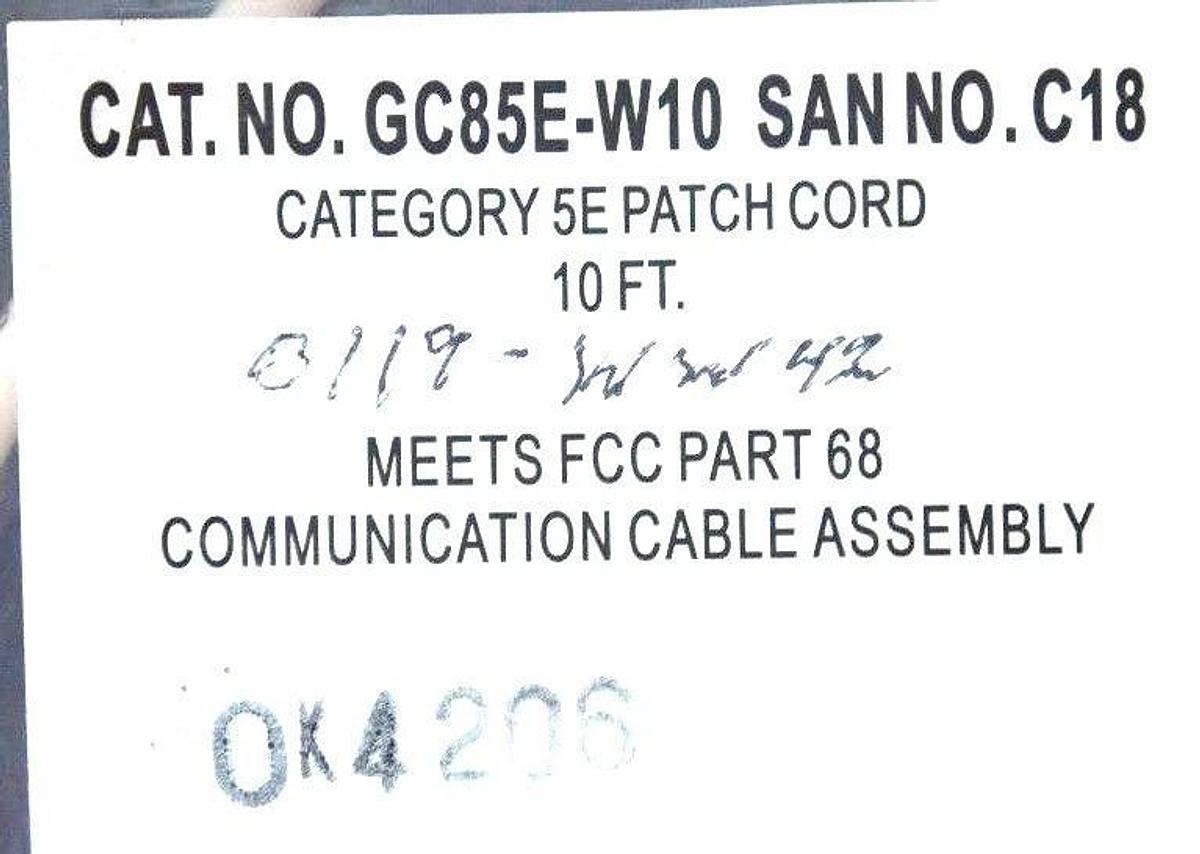 Used LOT OF 3 NEW GENERIC GC85E-W10 CATEGORY 5E PATCH CORD 10FT GC85EW10