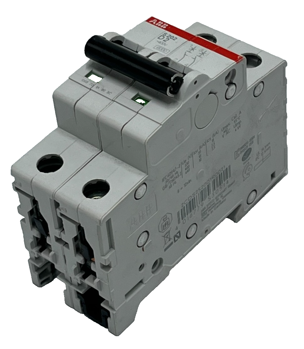 Used NEW ABB S202-D2 Miniature Circuit Breaker 2P 2A Type D DIN Rail IEC 60947-2 UL