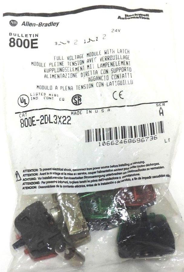 Used NEW ALLEN BRADLEY 800E-2DL3X22 FULL VOLTAGE MODULE W/ LATCH 800E2DL3X22 SER. A