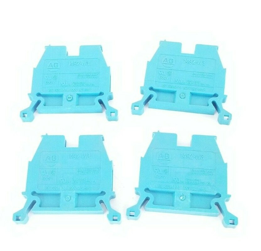 Used LOT OF 4 NEW ALLEN BRADLEY 1492-W3-B TERMINAL BLOCKS BLUE 1492-W3
