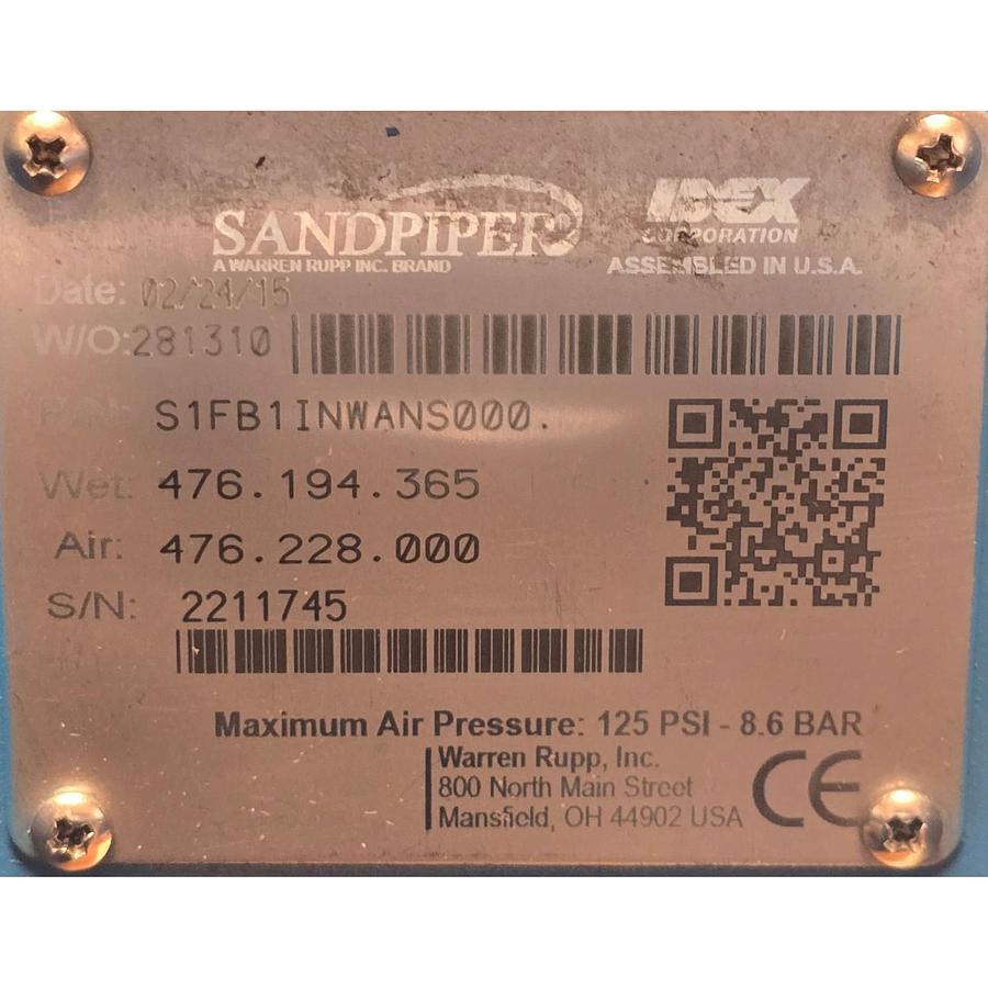 WARREN RUPP SANDPIPER S1FB1INWANS000 DOUBLE-DIAPHRAGM (AODD) PUMP 42GPM 1" NSMP