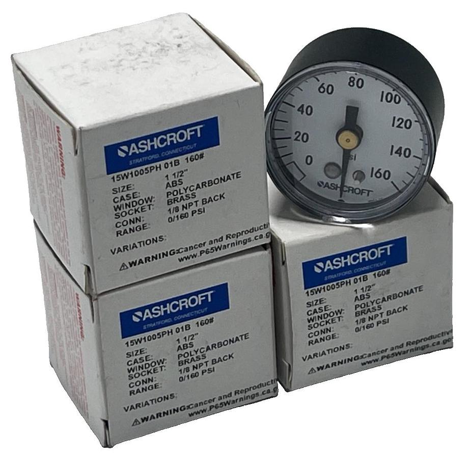 Used LOT OF 4 Ashcroft 15W1005PH 01B #160 Pressure Gauge 1.5" Dial 0-160PSI 1/8" NPT