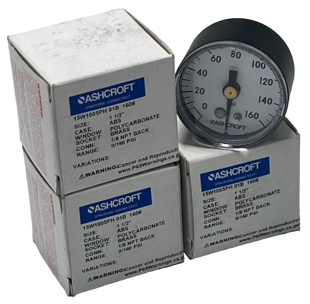 Used LOT OF 4 Ashcroft 15W1005PH 01B #160 Pressure Gauge 1.5" Dial 0-160PSI 1/8" NPT
