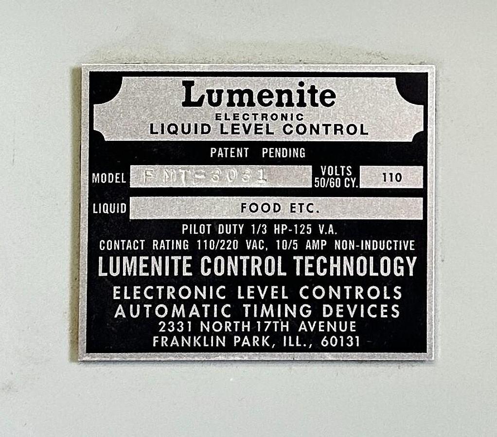 Used NEW LUMENITE CONTROL TECH FMT-3031 / FMT3031 FOOD-ETC LIQUID LEVEL CONTROL 110V