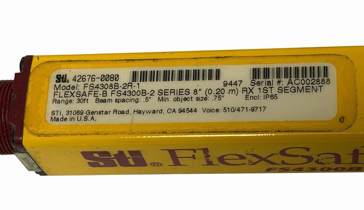 Used STI FLEXSAFE B FS4300B-2 SERIES, 8" LIGHT CURTAIN SET FS4308B-2R-1, FS4308B-2X-1