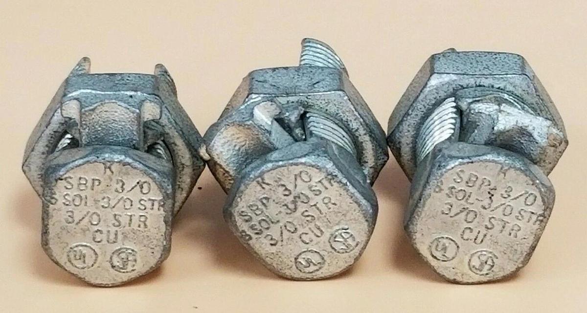 Used LOT OF 3 K SBP-3/0 SPLIT BOLT CONNECTORS 6 SOL-3/0 STR CU SBP3/0