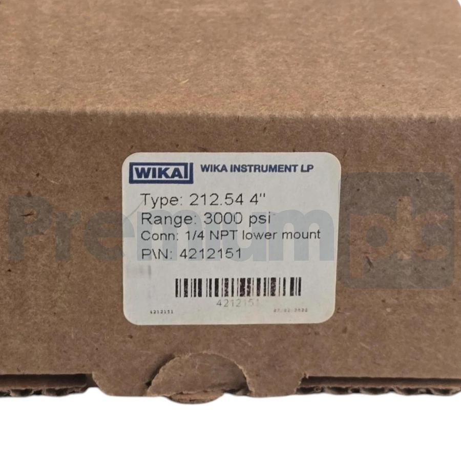 WIKA 4212151 Type 212.54 4" Industrial Pressure Gauge 3000 psi 1/4" NPT LM NSMP