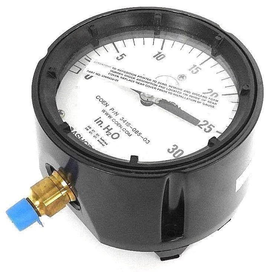Used NIB COEN ASHCROFT 3415-085-03 BELLOWS GAUGE 451188AS-02L #395-12, 0-30 IN. H2O