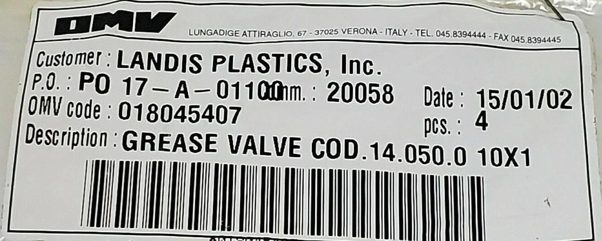 LOT OF 10 NEW OMV 018045407 GREASE VALVES COD 14-050-0 10X1 TH--OMV-126