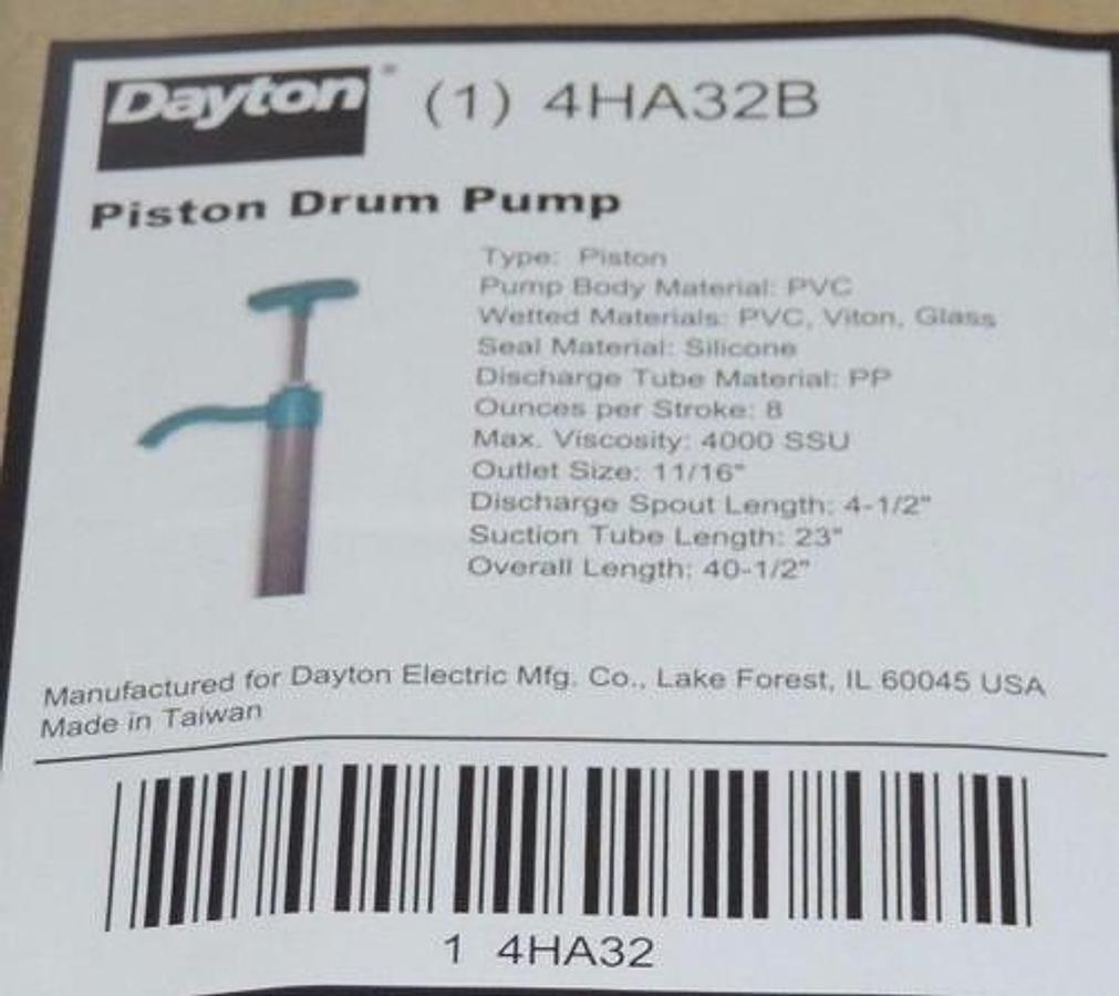 NIB DAYTON 4HA32B PISTON DRUM PUMP 4HA32