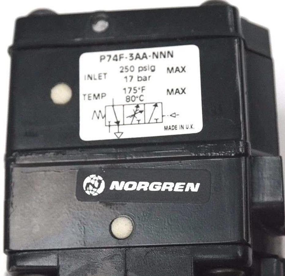 Used NIB NORGREN P74F-3AA-NNN VALVE AIR PILOT SOFT START 250PSIG, 17BAR, 175F, 80C