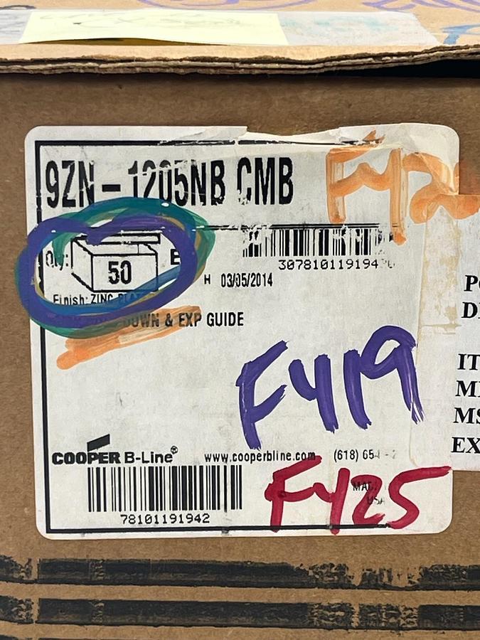 Used BOX OF 50 COOPER B-LINE 9ZN-1205NB CABLE TRAY CLAMP/GUIDE 9ZN1205NB, 1205