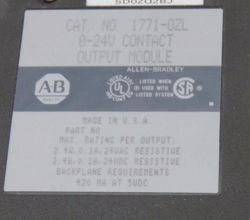 Used ALLEN BRADLEY 1771-OZL CONTACT OUTPUT MODULE 1771OZL, 0-24V W/ 1771-WD ARM