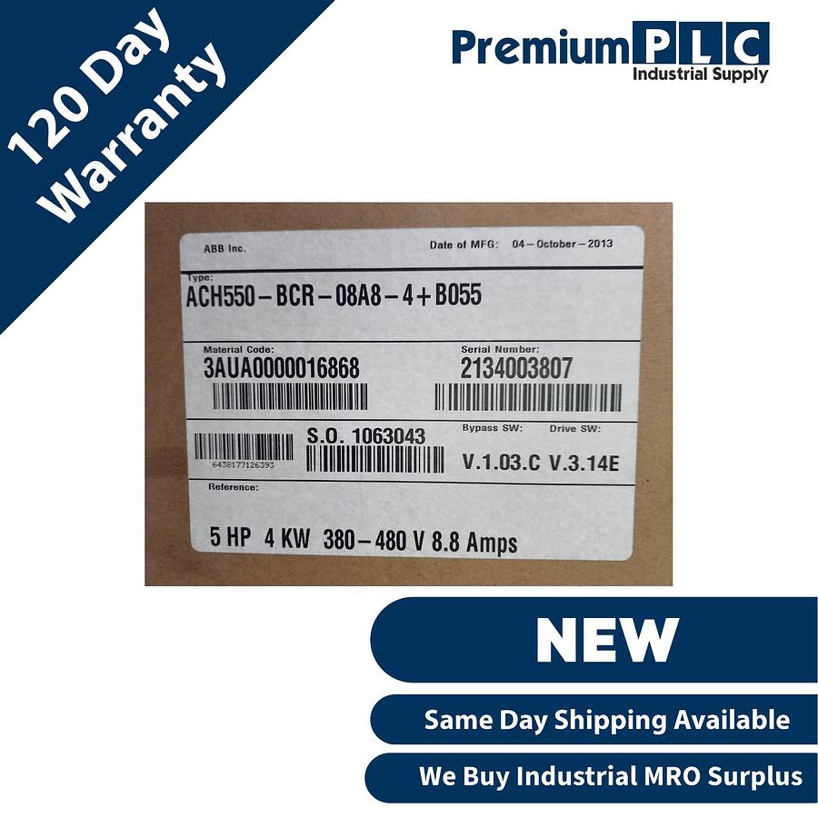 Used NEW ABB ACH550-BCR-08A8-4+B055 ACH550 SERIES AC HVAC DRIVE 5HP/4kW 380-480V 8.8A