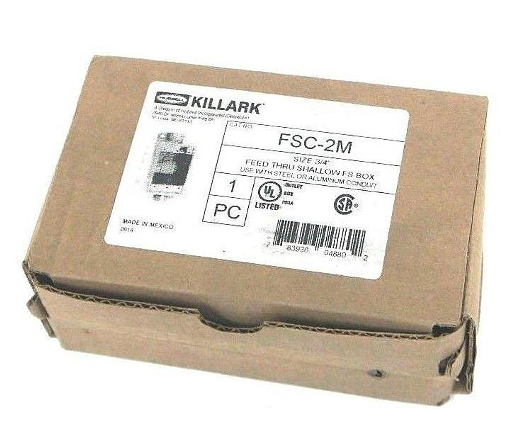 Used NIB HUBBELL KILLARK FSC-2M FEED THRU SHALLOW FS BOX, SIZE 3/4"