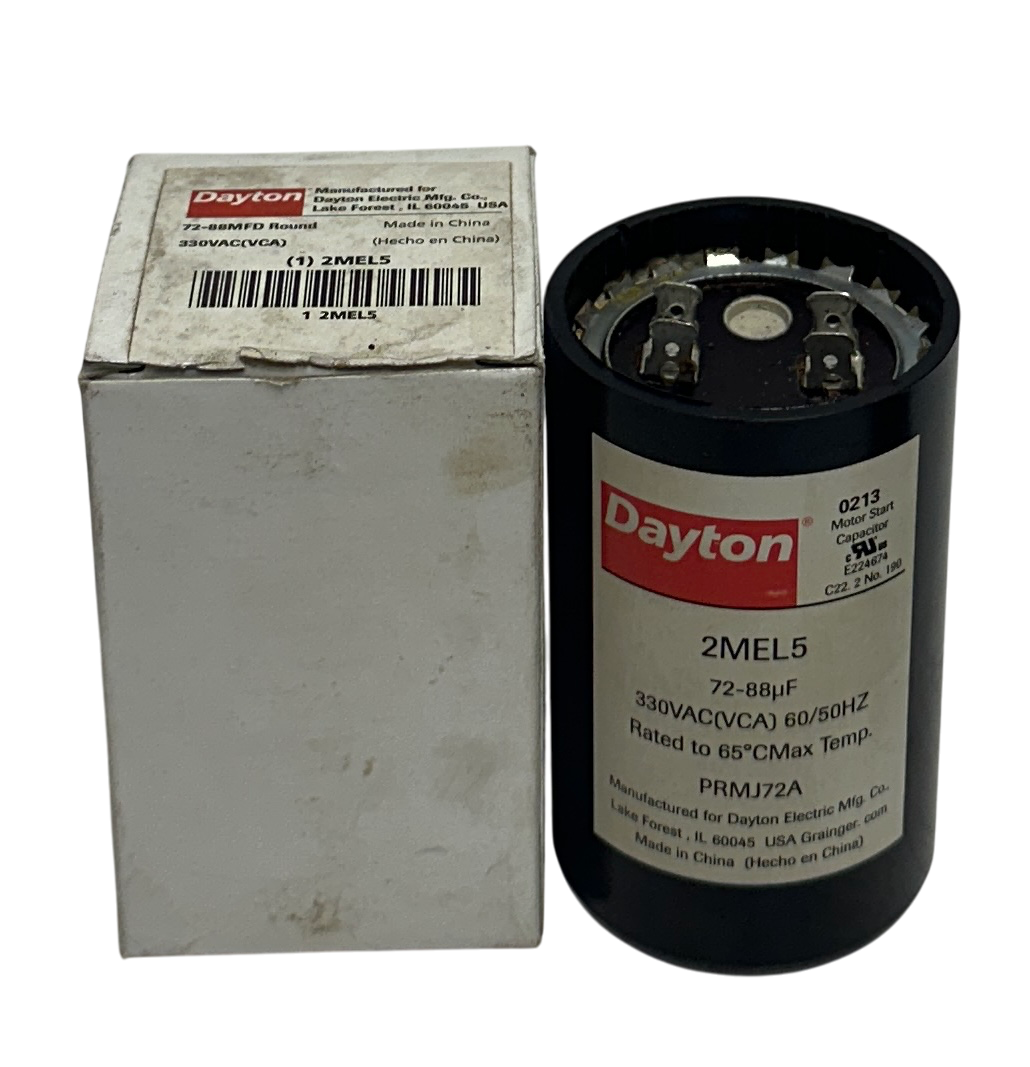 Used DAYTON 72-88MFD / 2MEL5 MOTOR START CAPACITOR 330VAC(VCA) PRMJ72A OEM NSMP