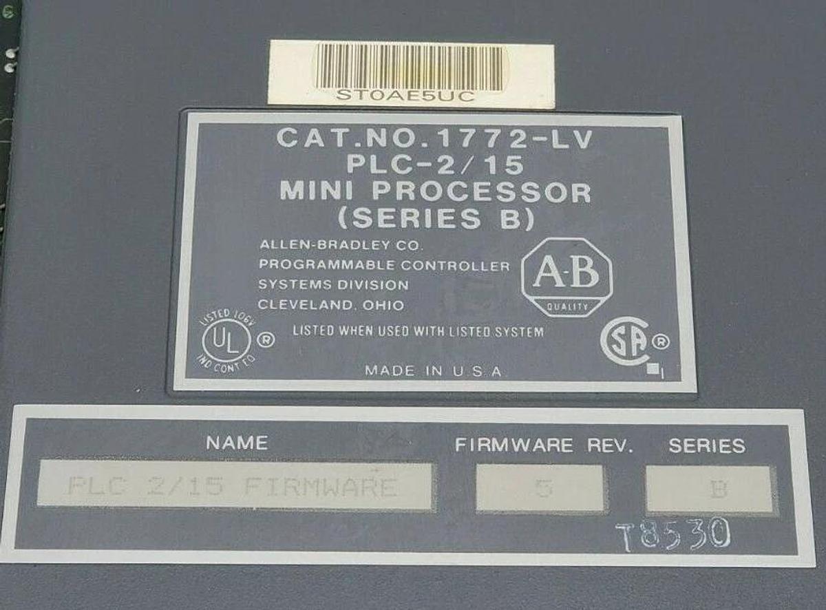 Used ALLEN BRADLEY 1772-LV PLC-2/15 MINI PROCESSOR 1772LV SER. B, F/W REV. 5 W/ KEYS