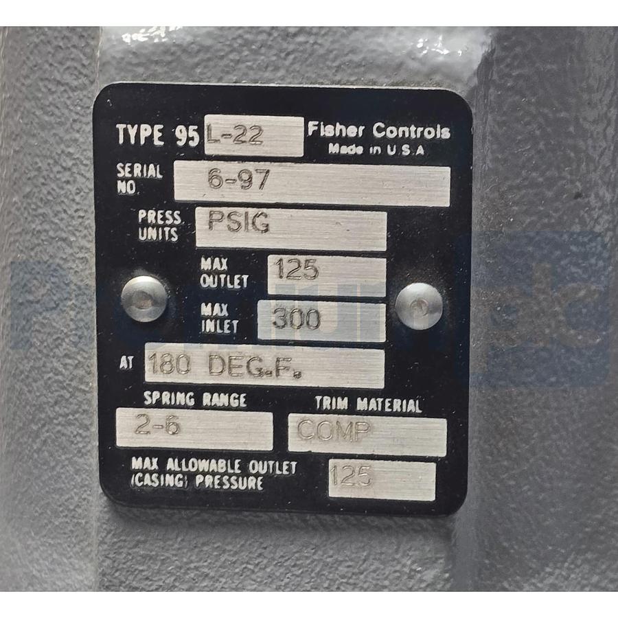 Used Fisher Controls 95L-22 Pressure Regulator In/Out 125/300PSI Range 2-6 PSI 1" NPT
