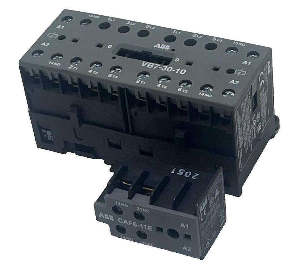 Used ABB VB7-30-10 MINI CONTACTOR 3-Pole + 1 Aux, W/ AUXILIARY CONTACT CAF6-11E, NSNP
