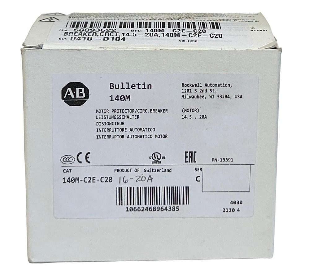 Used ALLEN BRADLEY 140M-C2E-C20 /C MOTOR PROTECTOR / CIRCUIT BREAKER 14.5-20A NSMP