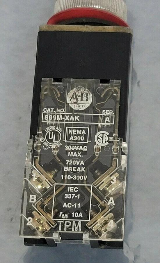 Used ALLEN BRADLEY 800MR-PA16S PUSHBUTTON SER. D W/ 800M-XAK SER. A