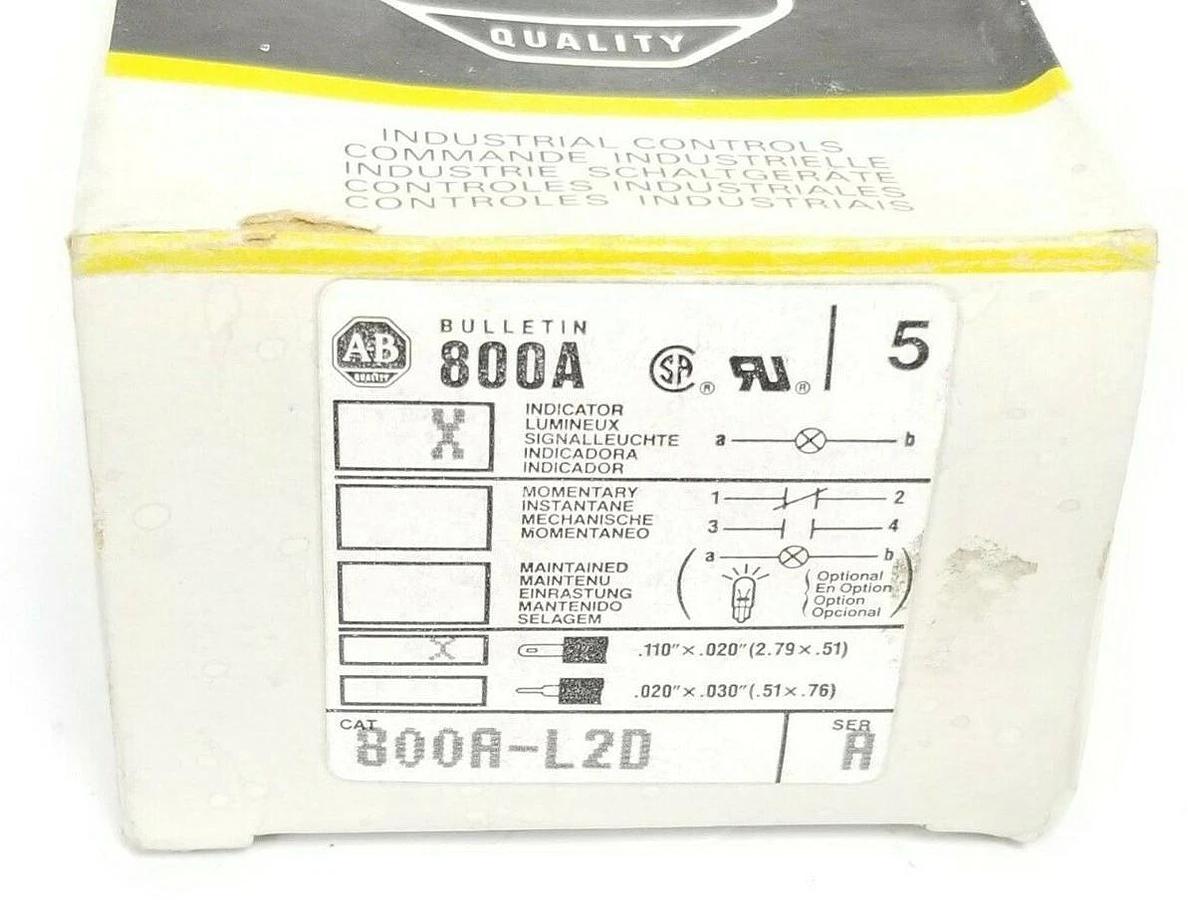 Used BOX OF 5 NEW ALLEN BRADLEY 800A-L2D MINI PUSHBUTTONS SER. A LG. SQ. 800AL2D
