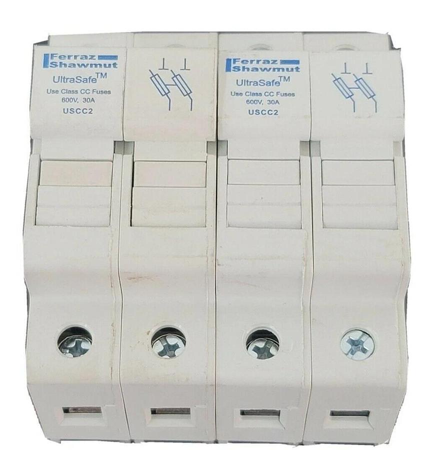 Used LOT OF 2 FERRAZ SHAWMUT USCC2 ULTRASAFE FUSE HOLDERS 600V, 30A