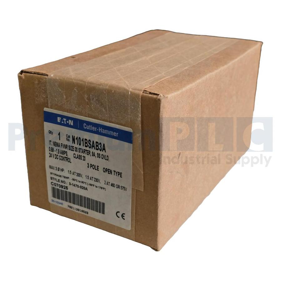 Used EATON CUTLER-HAMMER N101BSAB3A IT. NEMA FVNR SIZE 00 STARTER, 9A, SS OVLD. NSFS