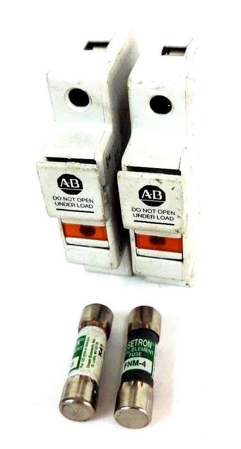 Used LOT OF 2 ALLEN BRADLEY 1492-FB1M30-L FUSE HOLDERS W/ FNM FUSES 1492FB1M30L
