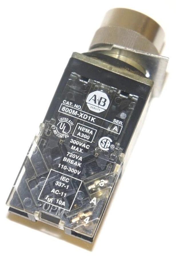 Used ALLEN BRADLEY 800MR-A1 OPERATOR PUSH BUTTON SWITCH, SER A W/ 800M-XD1K CONTACT