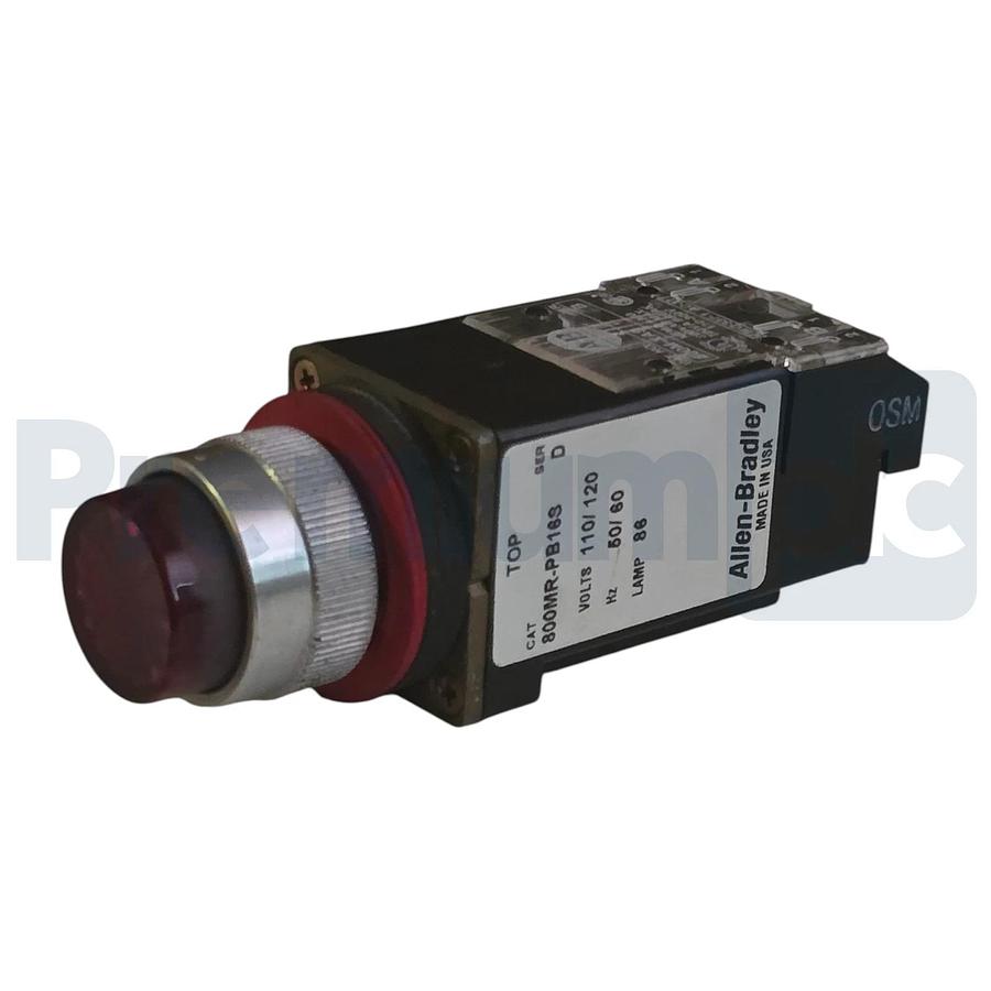 Used Allen Bradley 800MR-PB16S /D Red Illuminated Push Button 120V 22mm 800MRPB16S