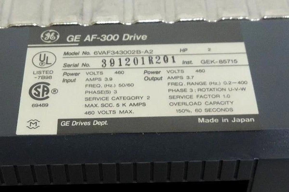 Used NIB GE 6VAF343002B-A2 DRIVE 6VAF343002BA2, AF-300B, 460V, 3.9A INPUT, HP: 2
