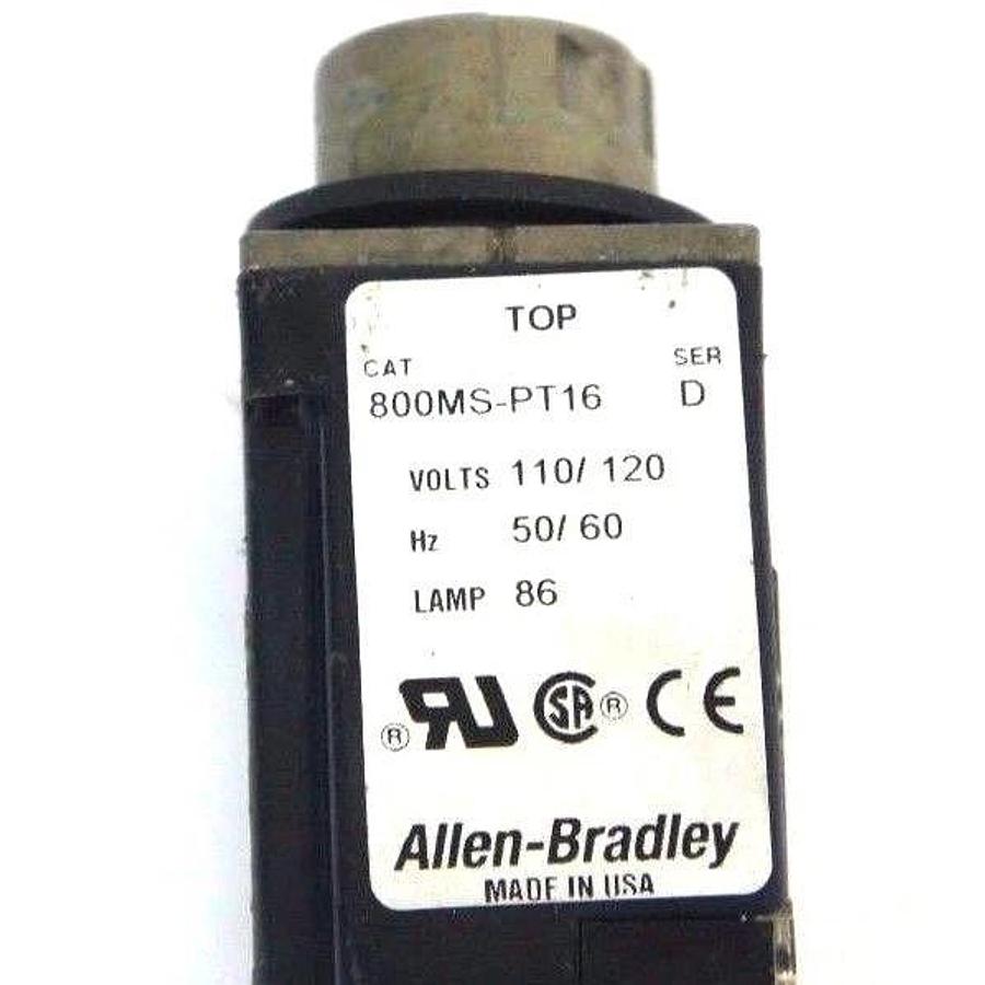 Used ALLEN BRADLEY 800MS-PT16 RED PUSH TO TEST PILOT LIGHT SER D, MISSING LAMP