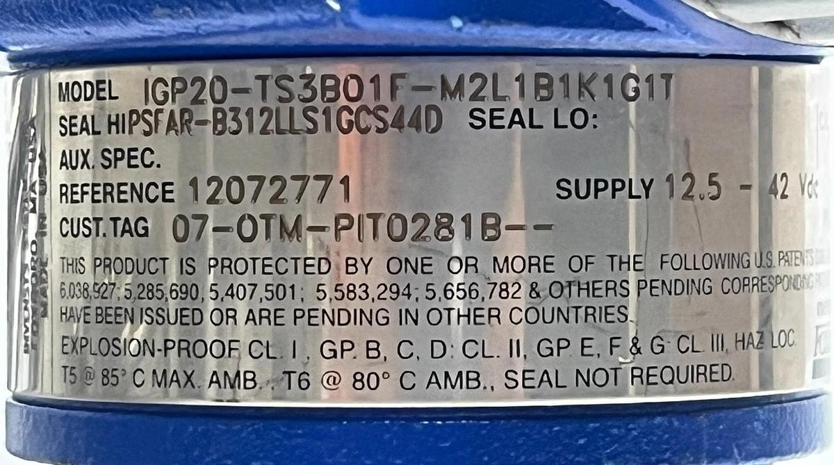 Foxboro IGP20-TS3B01F-M2L1B1K1G1T Pressure Transmitter HIPSFA-B312LLS1GCS44D