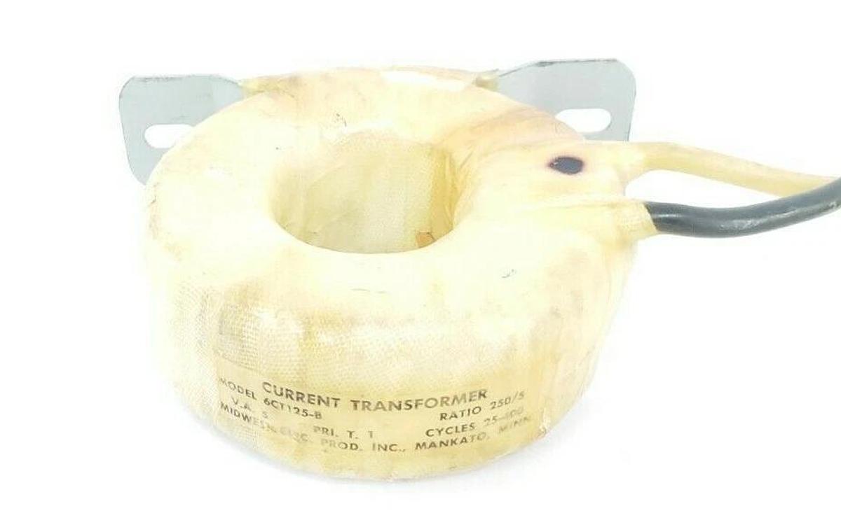 Used MIDWEST ELECTRIC 6CT125-B CURRENT TRANSFORMER 250:5 RATIO, 5 VA, 25-400 CYCLES