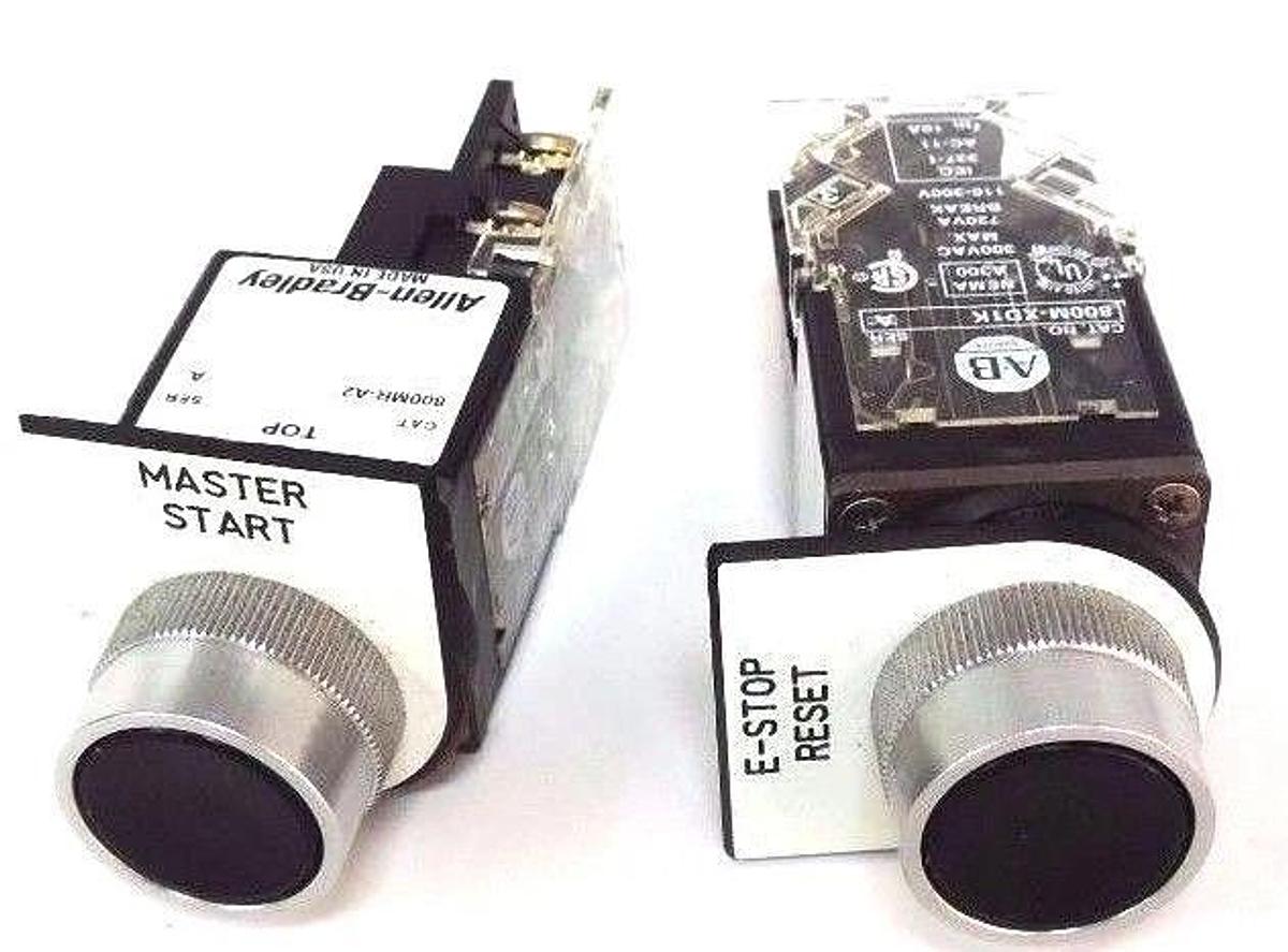 Used LOT OF 2 ALLEN BRADLEY 800MR-A2 PUSH BUTTONS SER. A W/ 800M-XD1K SER. A CONTACTS