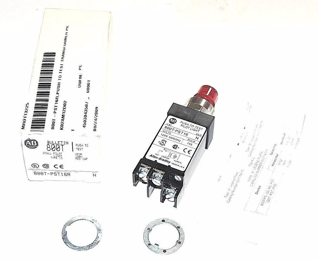 NEW ALLEN BRADLEY 800T-PST16R SMALL PILOT LIGHT, TYPE 13, SER N, 120 V, 50/60 HZ