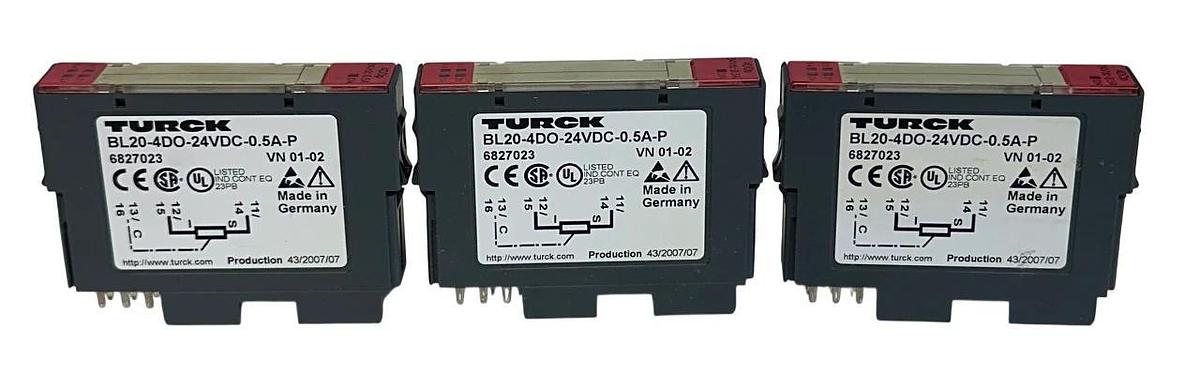 Used 3 TURCK BL20-4DO-24VDC-0.5A-P / 6827023 DIGITAL OUTPUT MODULES 24VDC 4DOp USNP