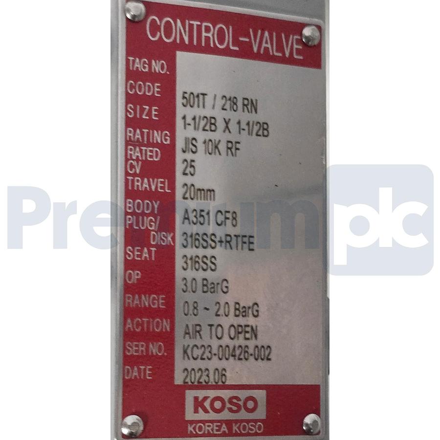 Used Koso 501T 1.5"x1.5" S/S Control Globe Valve w/ Rotork YT-1000 E/P Positioner NEW