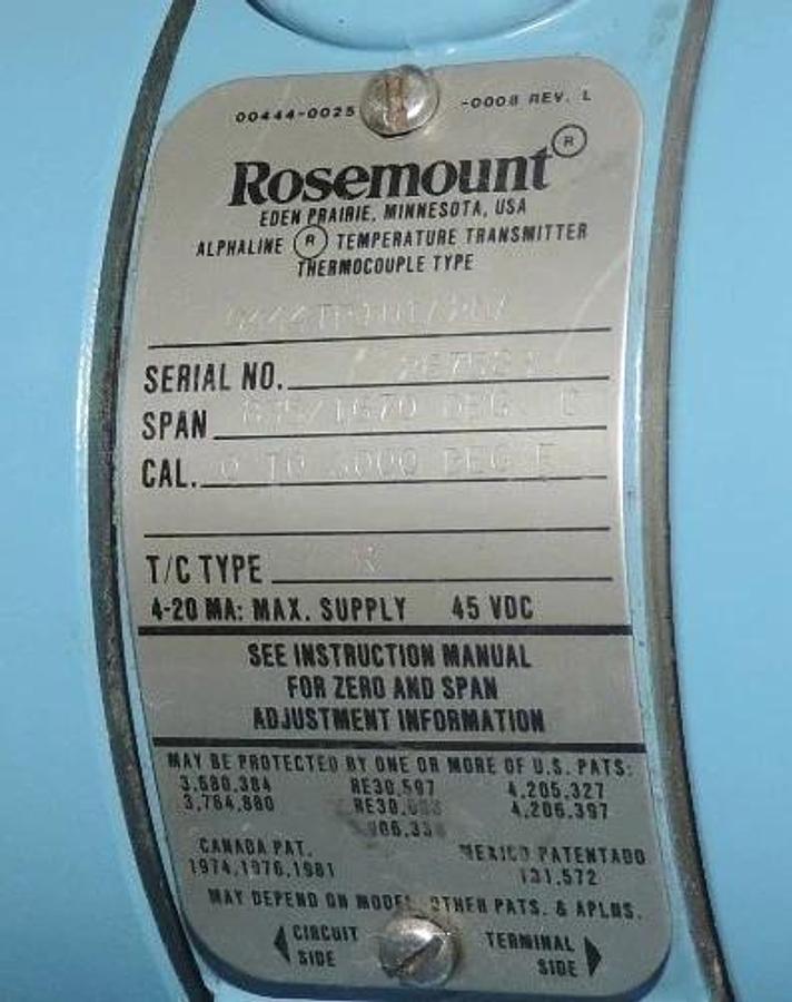 Used ROSEMOUNT 0444TR1U1A2NA ALPHALINE TEMPERATURE TRANSMITTER THERMOCOUPLE TYPE