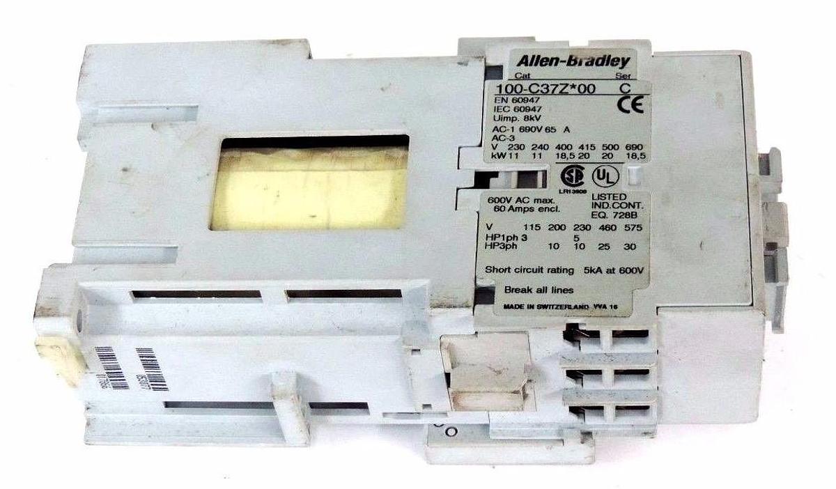 Used ALLEN BRADLEY 100-C37Z00 CONTACTOR SER C 24VDC COIL 100-SB10 AUX CONTACT SER B