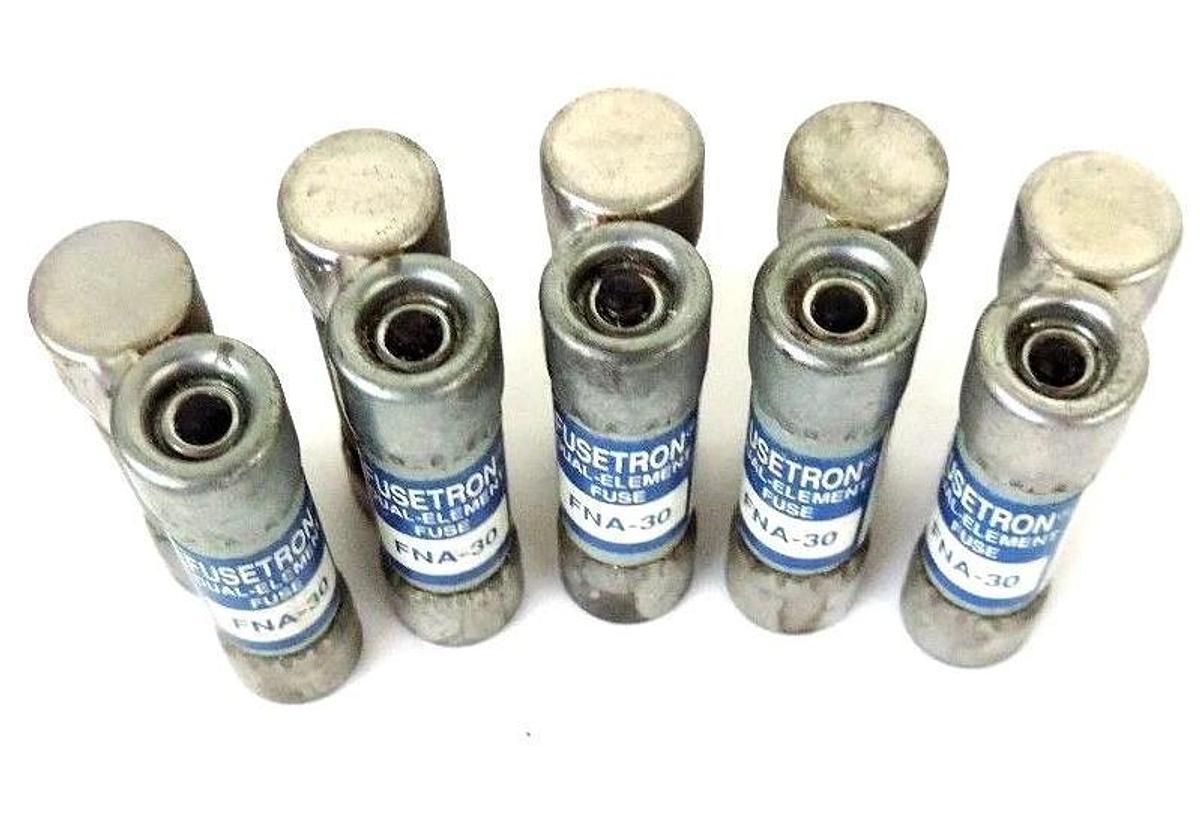 Used LOT OF 5 FUSETRON FNA-30 DUEL ELEMENT FUSES FNA30