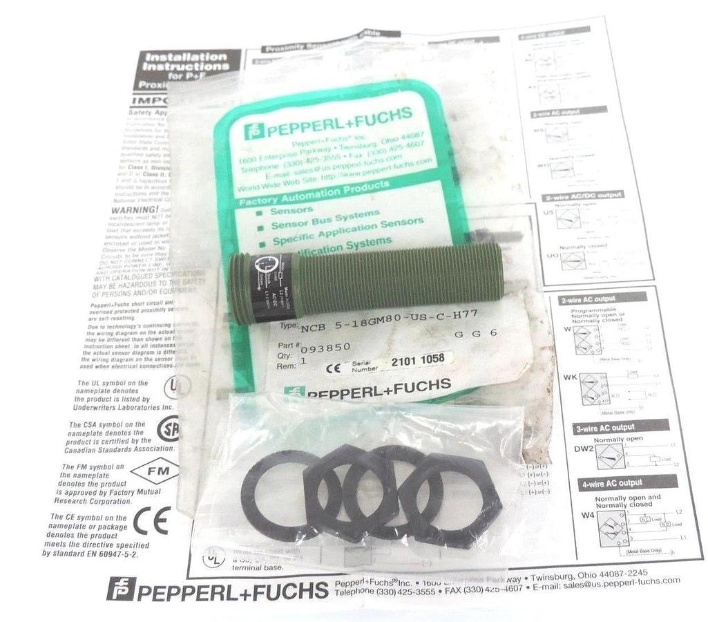 Used NEW PEPPERL+FUCHS NCB 5-18GM80-US-C-H77 PROX. SWITCH NCB518GM80USCH77, 093850