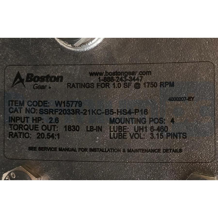Used Boston Gear SSRF2033R-21KC-B5-HS4-P16 | W15779 Washdown Gear Drive 20.54:1 NSNP