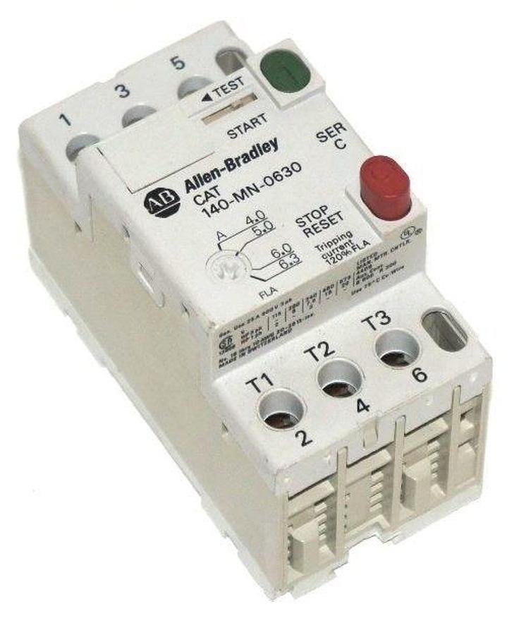 Used ALLEN BRADLEY 140-MN-0630 MANUAL STARTER MOTOR SER C, 4-6.3 AMP 3 POLE