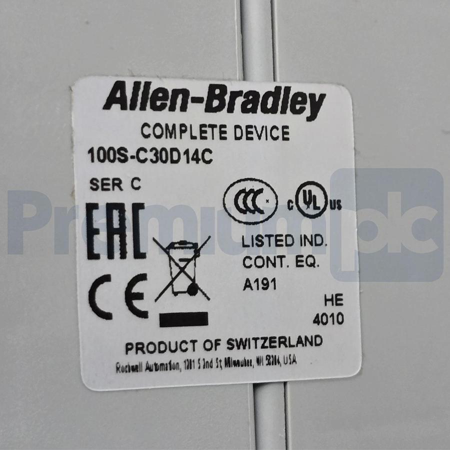 Used Allen-Bradley 100S-C30D14C /C Safety Contactor 30A 110/120V 3NO 1NO/4NC Aux NSMP